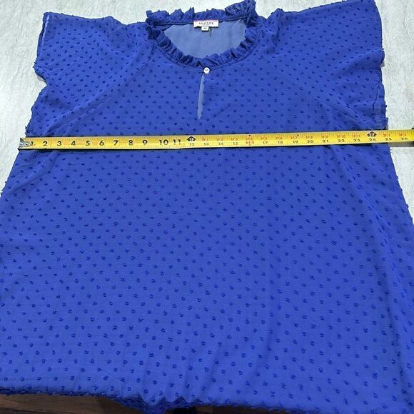 Andree By Unit Women’s Purple Swiss Dot Key Hole Ruffle Top Plus Size 2X - Picture 10 of 14